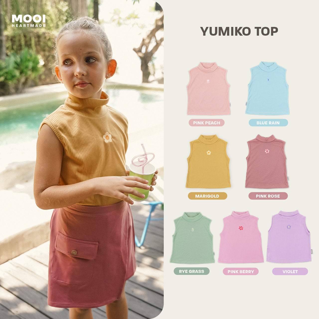 Mooi Atasan Anak Perempuan Yumiko Rib Top