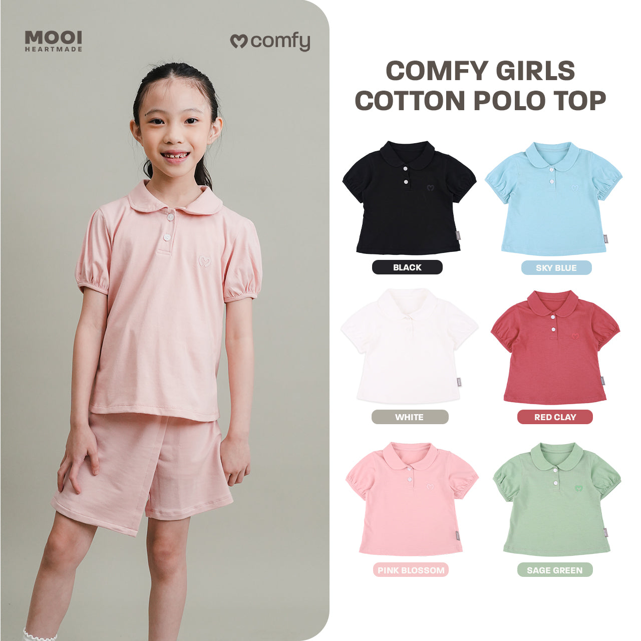 Mooi Atasan Anak Perempuan Comfy Girls Cotton Polo Top