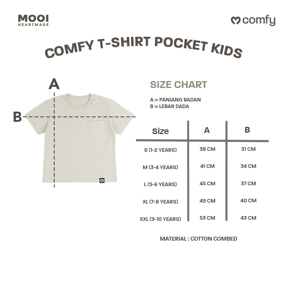 Mooi Kaos Anak Pocket Unisex Comfy T-Shirt Pocket Kids
