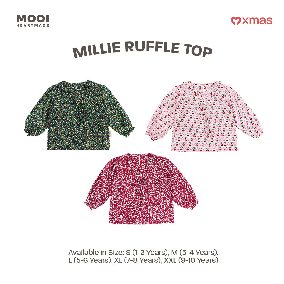 Mooi Atasan Anak Perempuan Christmas Collection Millie Ruffle Top