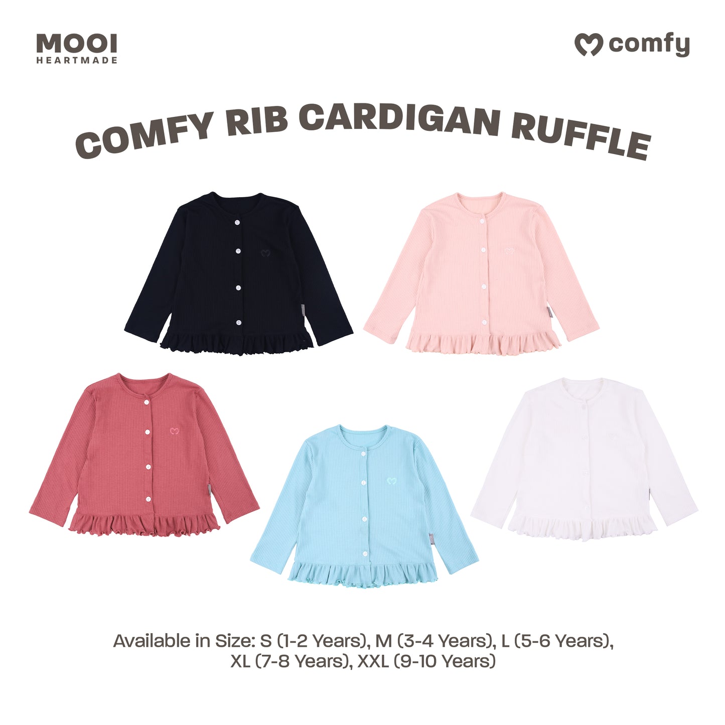 Mooi Atasan Anak Perempuan Comfy Rib Cardigan Ruffle