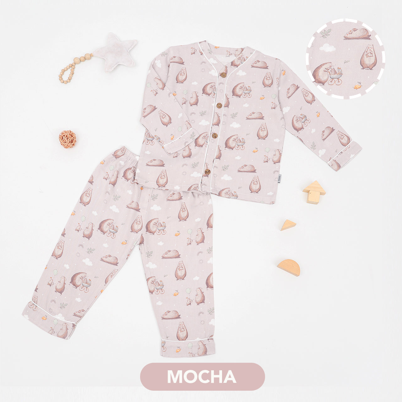 Mooi x Big Bear & Bird Piyama Panjang Anak Baju Tidur Anak Long Pajamas Kids