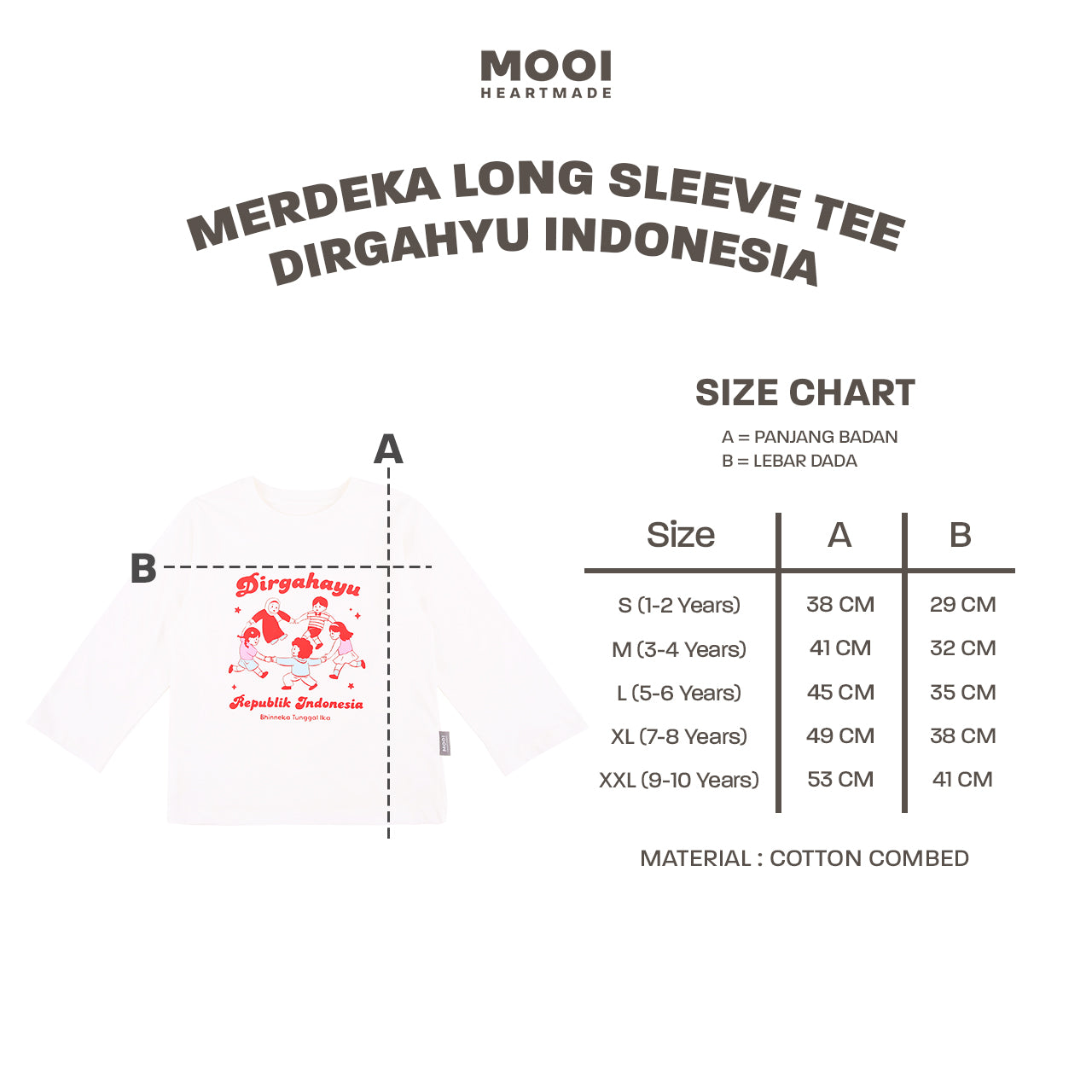 Mooi Merdeka Kaos Kemerdekaan 17 Agustus T-shirt Anak Merdeka Long Sleeve Tee Dirgahayu Indonesia