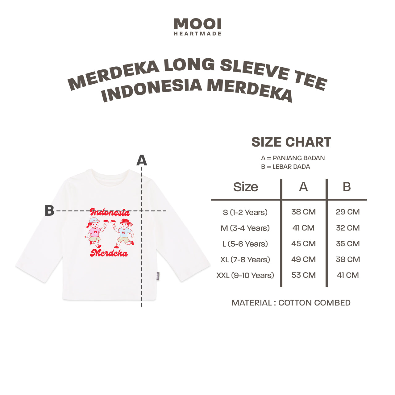 Mooi Merdeka Kaos Kemerdekaan 17 Agustus T-shirt Anak Merdeka Long Sleeve Tee Indonesia Merdeka