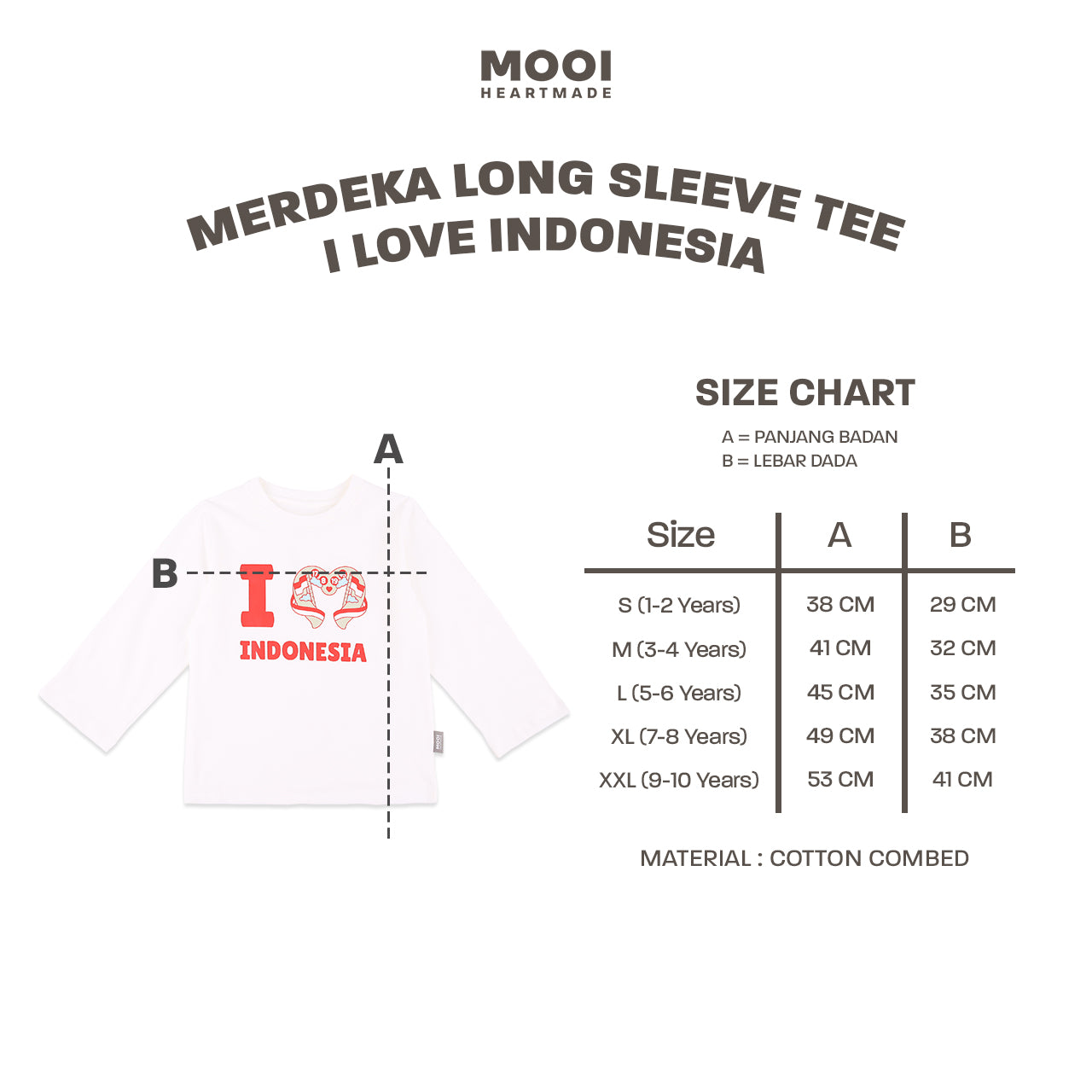 Mooi Merdeka Kaos Kemerdekaan 17 Agustus T-shirt Anak Merdeka Long Sleeve Tee I Love Indonesia