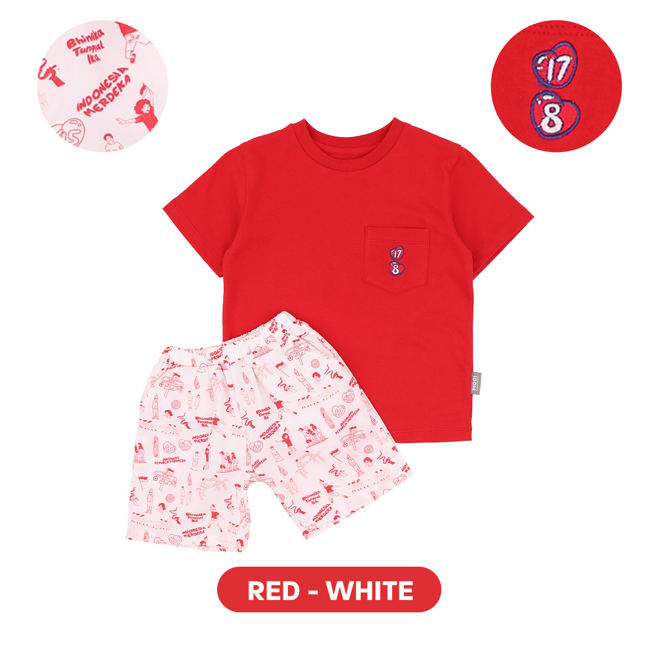 Mooi x Hari Merdeka Kaos Kemerdekaan Setelan Anak Pocket Tee Set Kemerdekaan