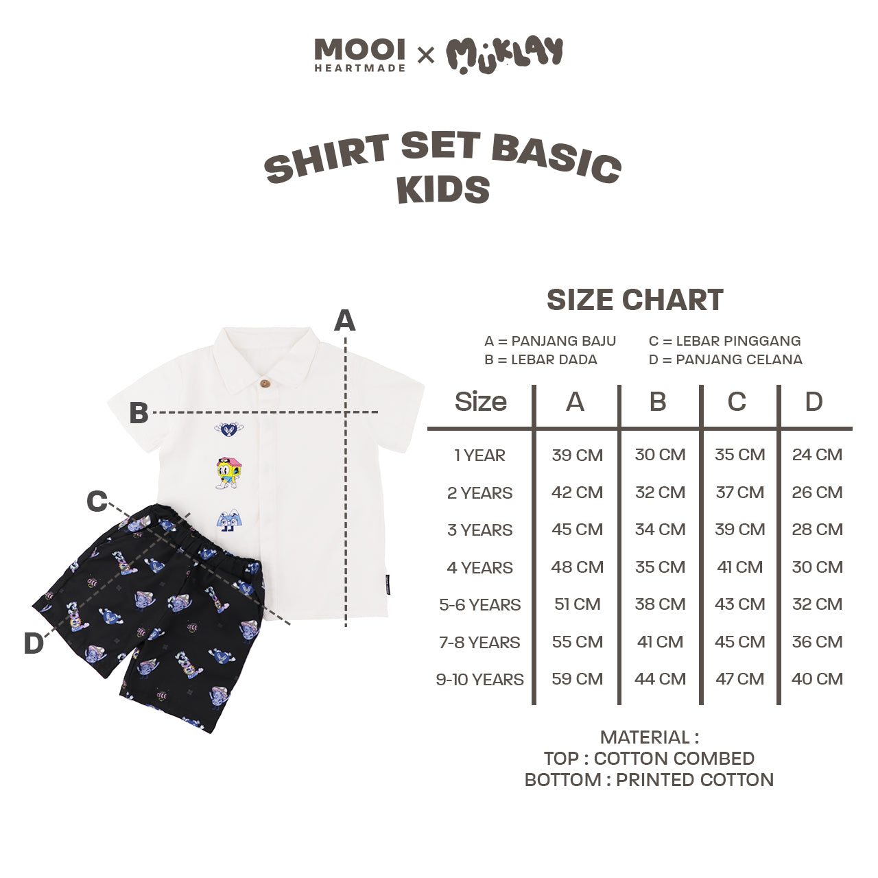 Mooi X Muklay Setelan Anak Laki-laki Kemeja Anak Basic Shirt Set