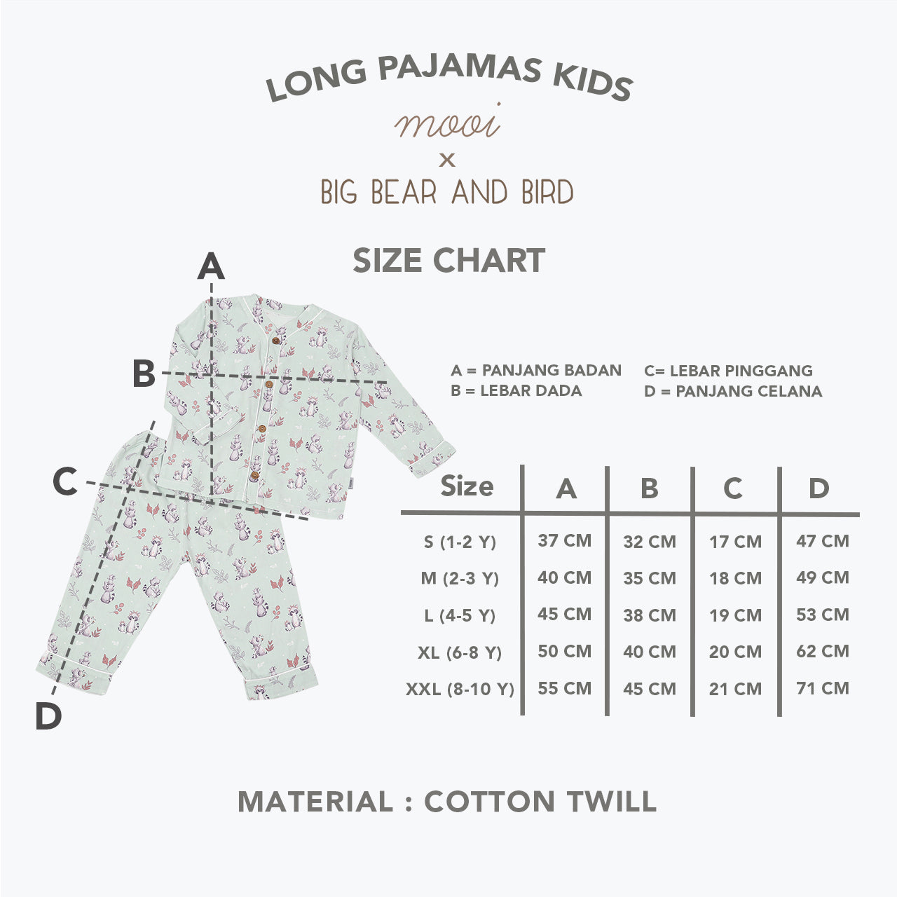 Mooi x Big Bear & Bird Piyama Panjang Anak Baju Tidur Anak Long Pajamas Kids
