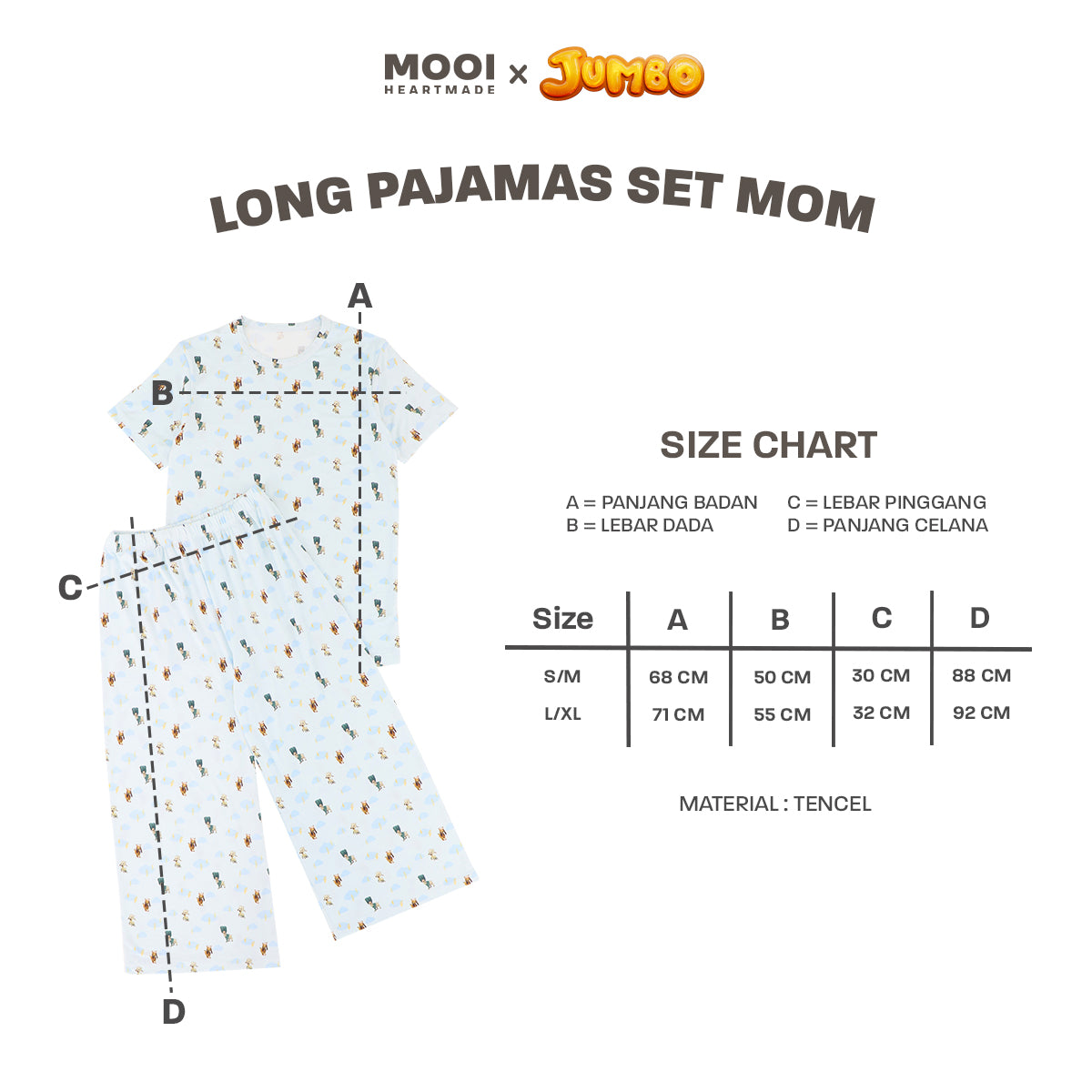 Mooi x Jumbo Piyama Dewasa Setelan Tencel Long Pajamas Adult