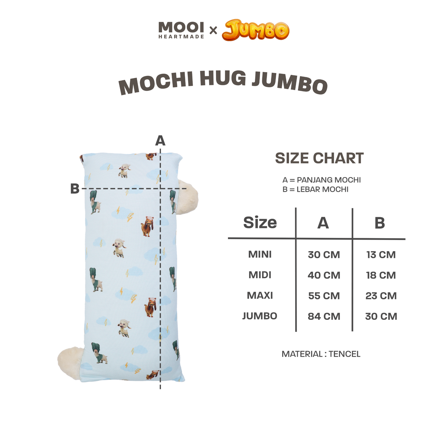 Mooi x Jumbo Mochi Hug Bantal Guling Anak Tencel