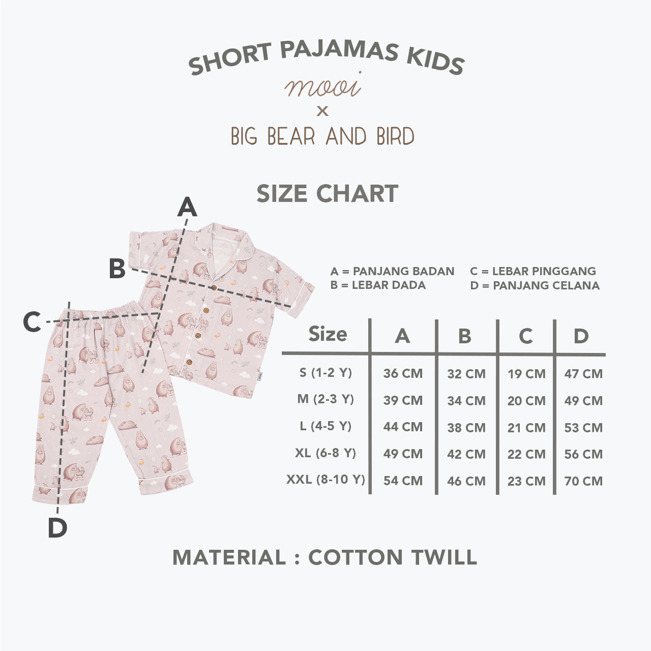 Mooi x Big Bear & Bird Piyama Anak Baju Tidur Anak Short Pajamas Kids