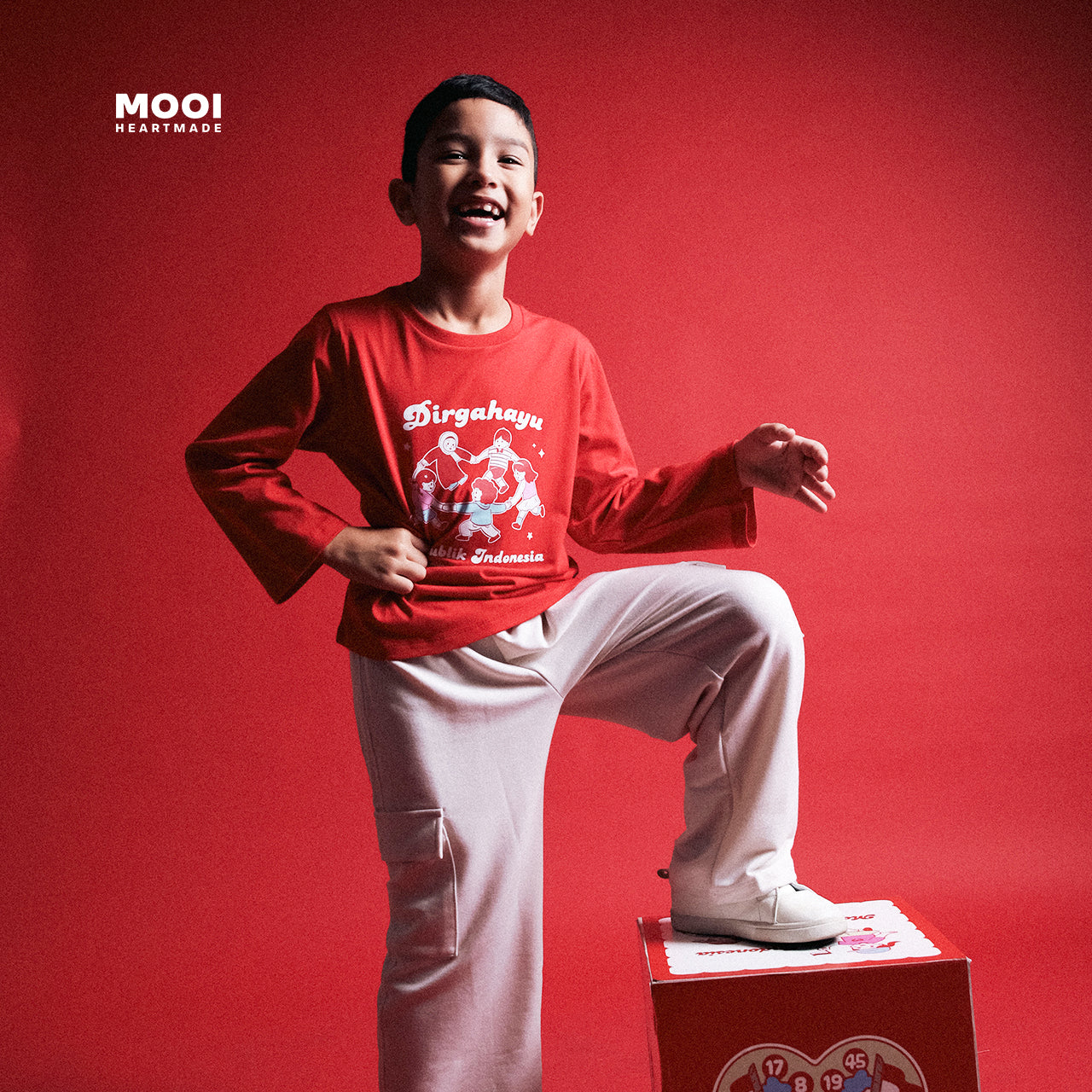 Mooi Merdeka Kaos Kemerdekaan 17 Agustus T-shirt Anak Merdeka Long Sleeve Tee Dirgahayu Indonesia