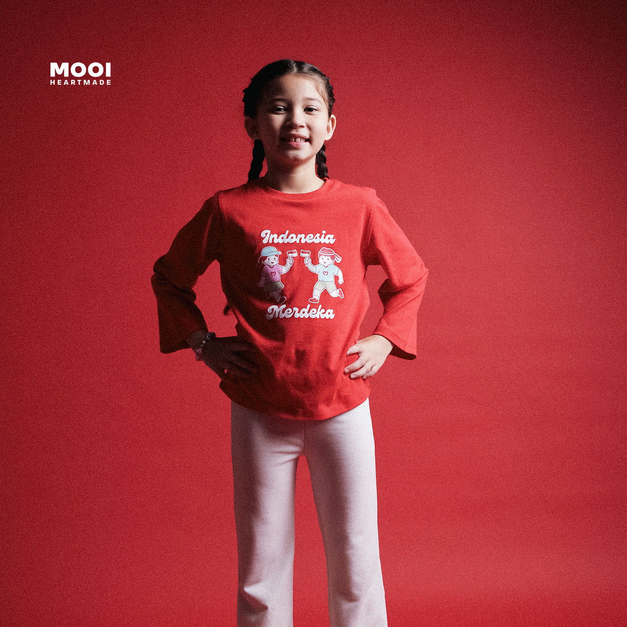Mooi Merdeka Kaos Kemerdekaan 17 Agustus T-shirt Anak Merdeka Long Sleeve Tee Indonesia Merdeka