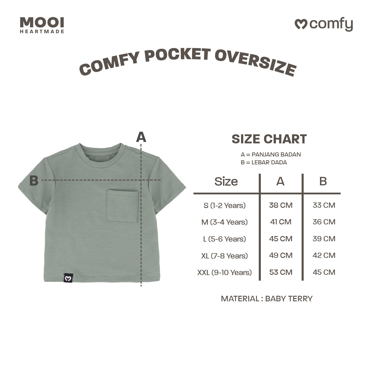 Mooi Kaos Anak Pocket Unisex Comfy Oversized T-Shirt Pocket Kids
