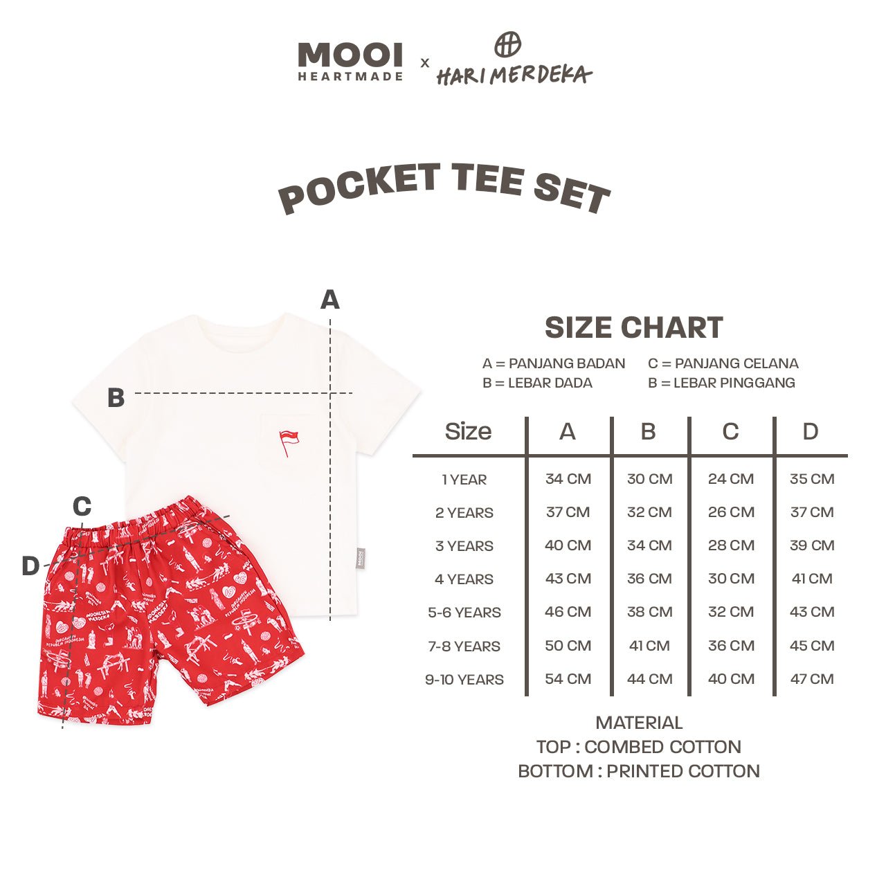 Mooi x Hari Merdeka Kaos Kemerdekaan Setelan Anak Pocket Tee Set Kemerdekaan