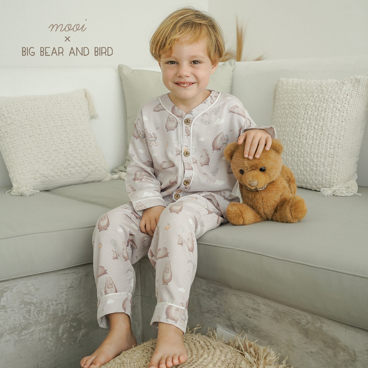 Mooi x Big Bear & Bird Piyama Panjang Anak Baju Tidur Anak Long Pajamas Kids