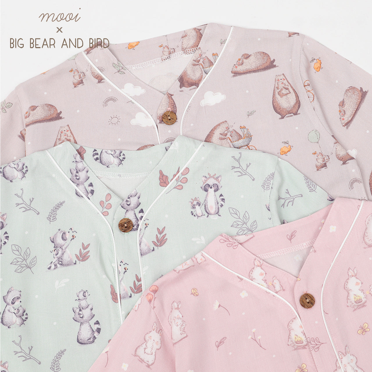 Mooi x Big Bear & Bird Piyama Panjang Anak Baju Tidur Anak Long Pajamas Kids