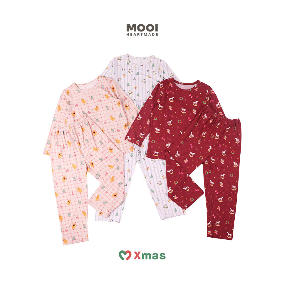 Mooi Setelan Anak Unisex Tencel Christmas Collection Christmas Pajamas Kids