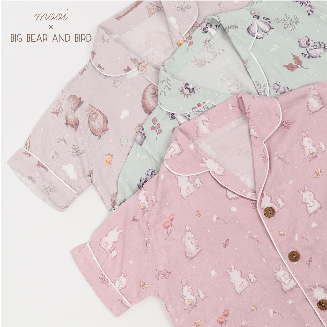 Mooi x Big Bear & Bird Piyama Anak Baju Tidur Anak Short Pajamas Kids