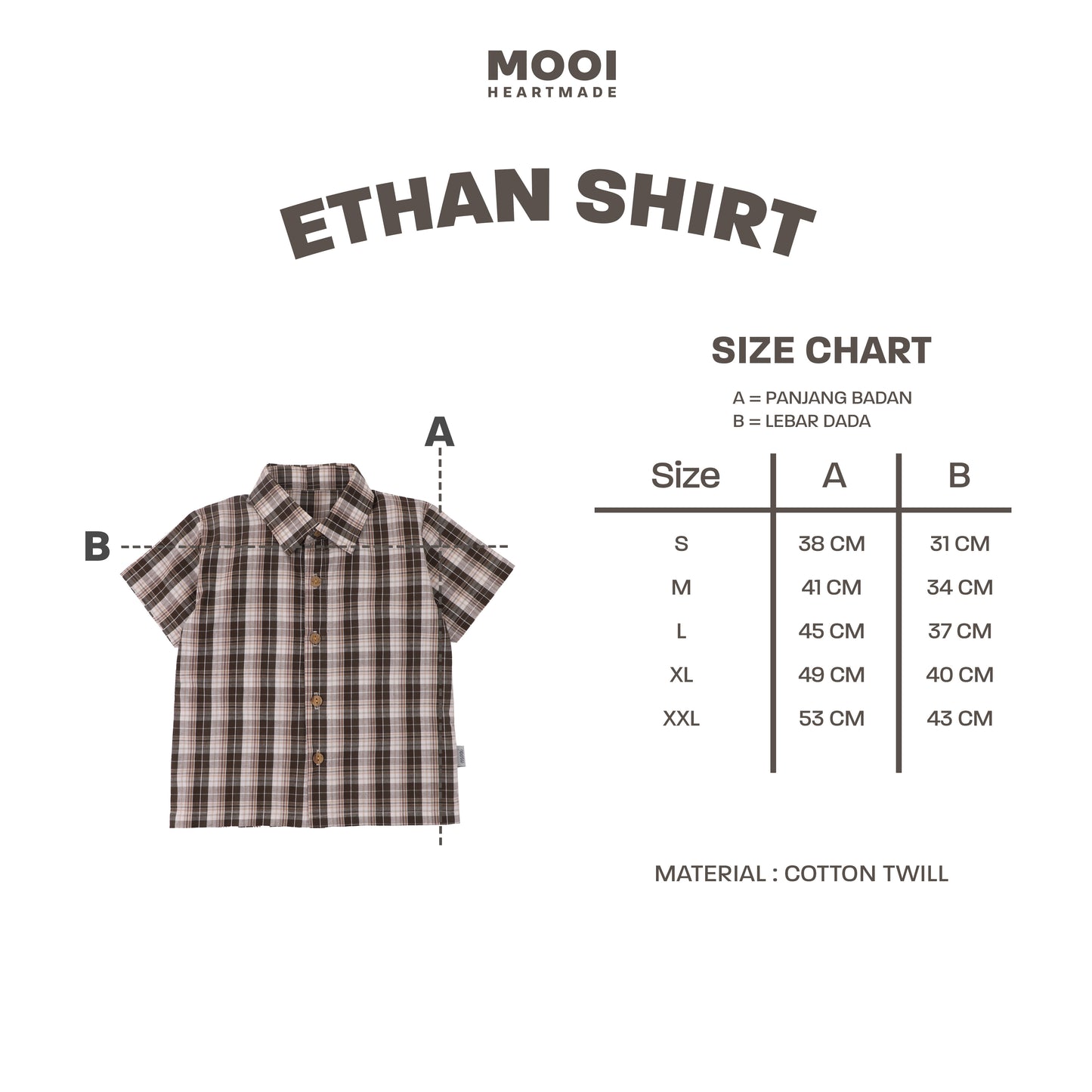 Mooi Kemeja Anak Laki-laki Kemeja Katun Motif Ethan Shirt