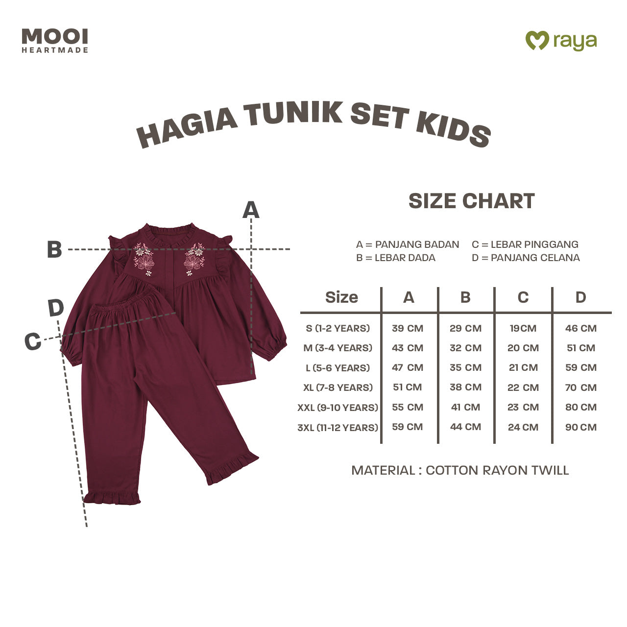 Mooi Setelan Anak Perempuan Raya Collection Hagia Tunik Set