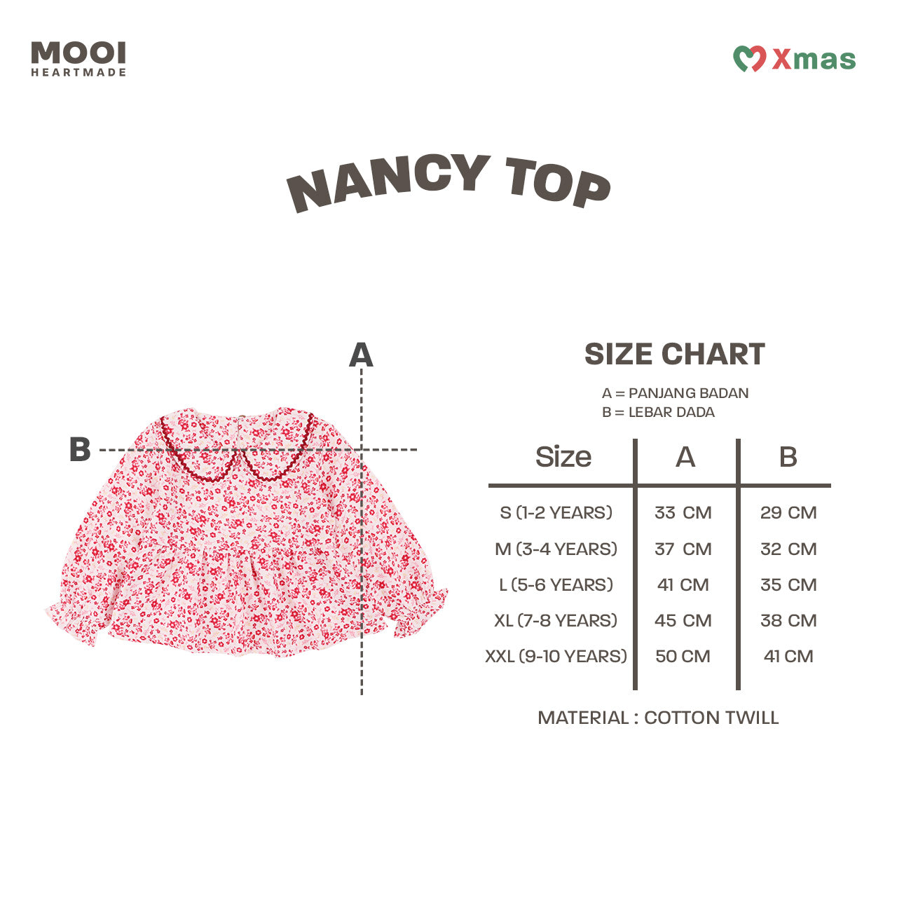 Mooi Atasan Anak Perempuan Christmas Collection Nancy Top
