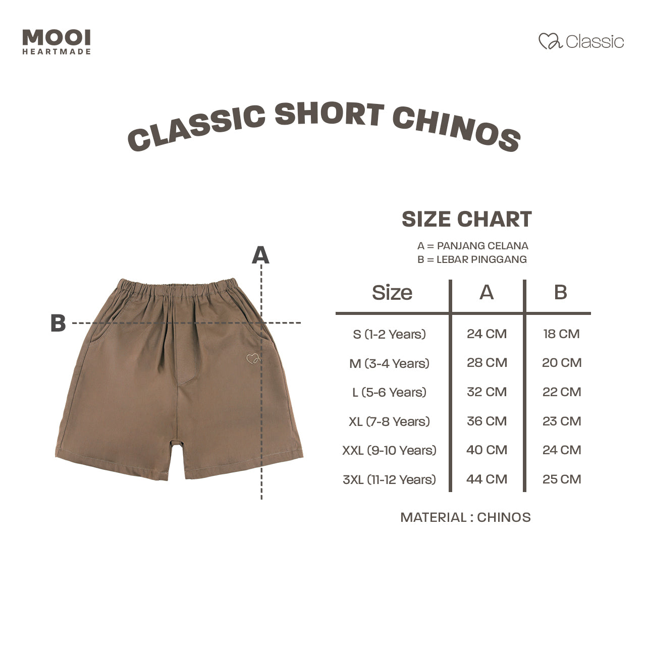 Mooi Celana Pendek Anak Laki-Laki Classic Short Chinos