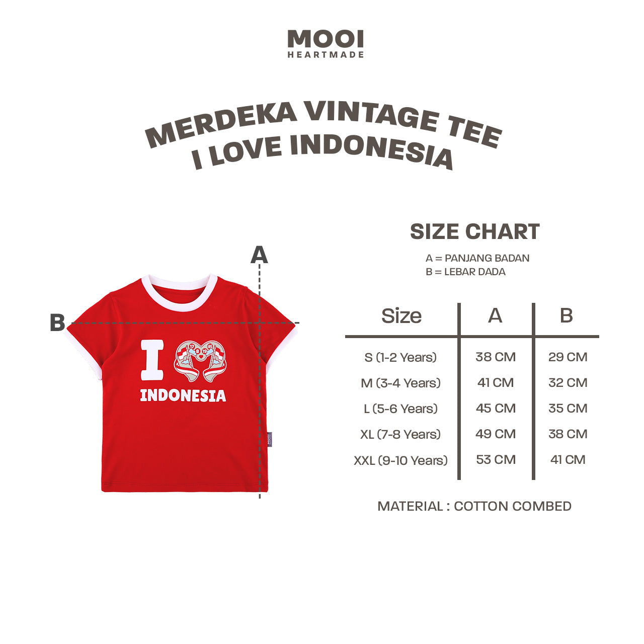 Mooi Merdeka Kaos Kemerdekaan 17 Agustus T-shirt Anak Merdeka Vintage Tee I Love Indonesia