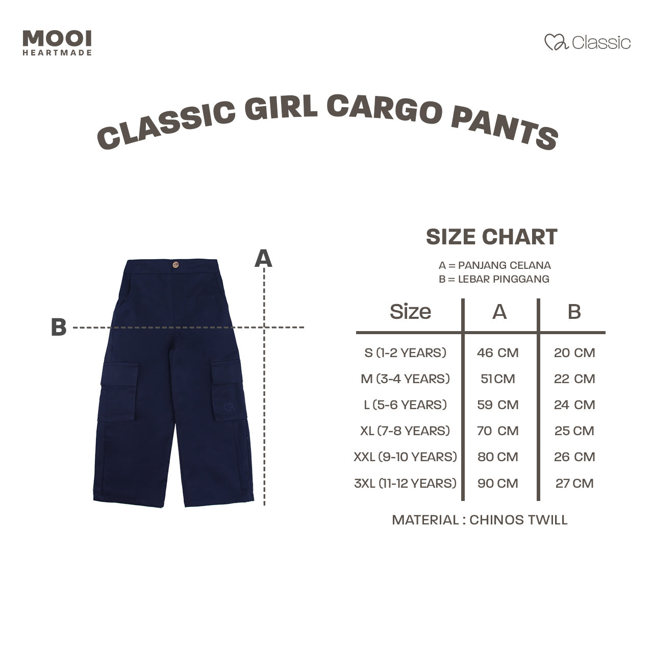Mooi Celana Panjang Cargo Anak Perempuan Classic Girl Cargo Pants