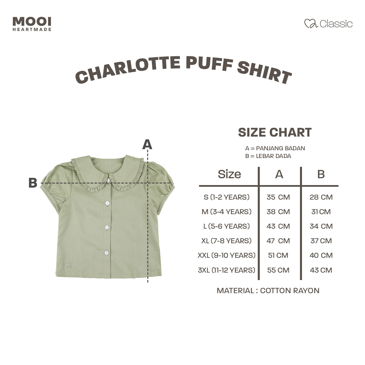 Mooi Atasan Anak Perempuan Charlotte Puff Shirt