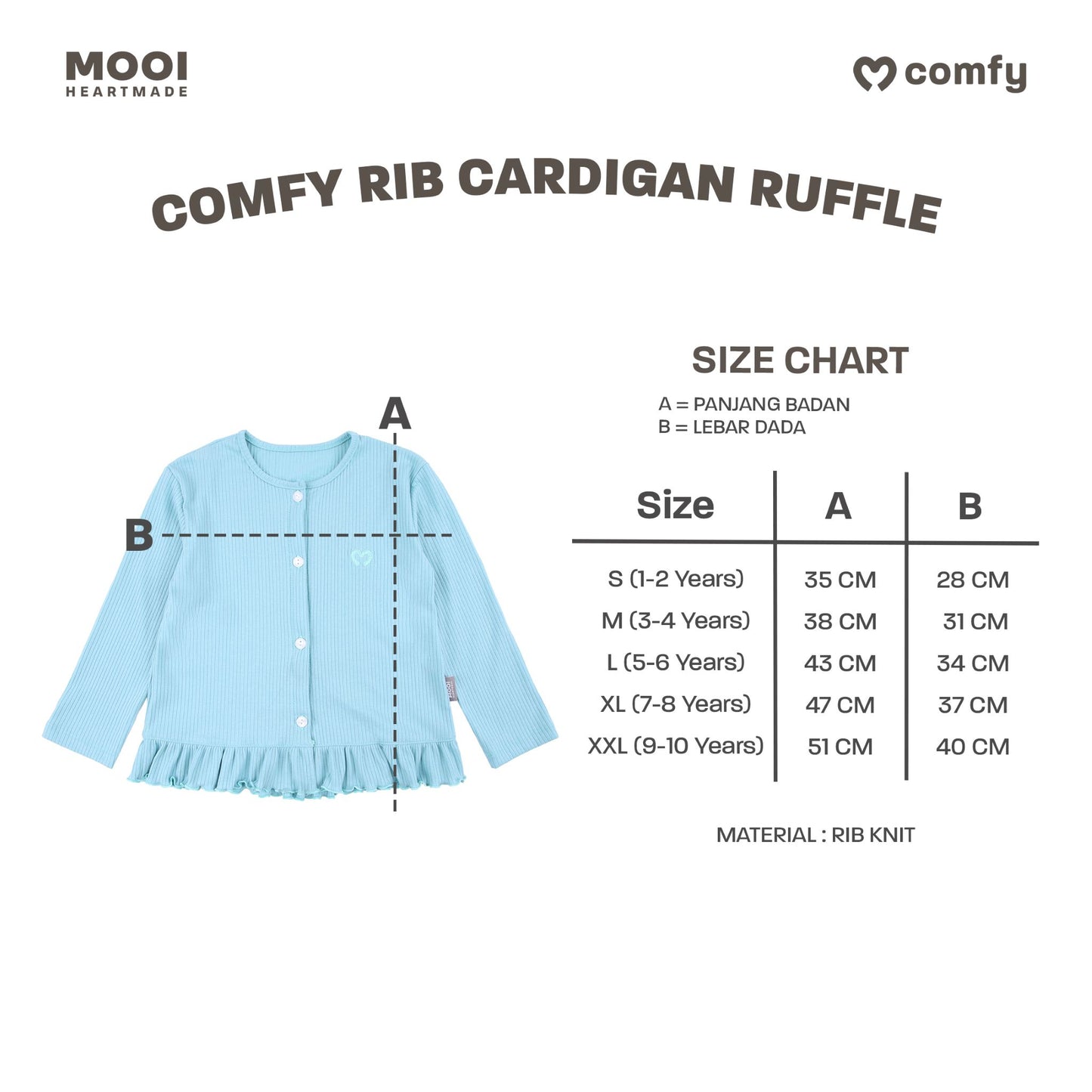 Mooi Atasan Anak Perempuan Comfy Rib Cardigan Ruffle