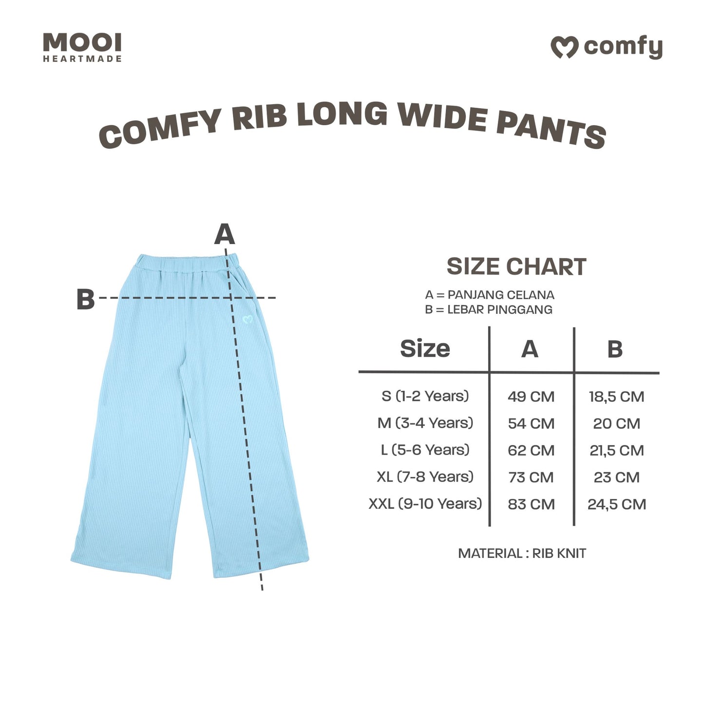 Mooi Celana Panjang Anak Perempuan Comfy Rib Long Wide Pants