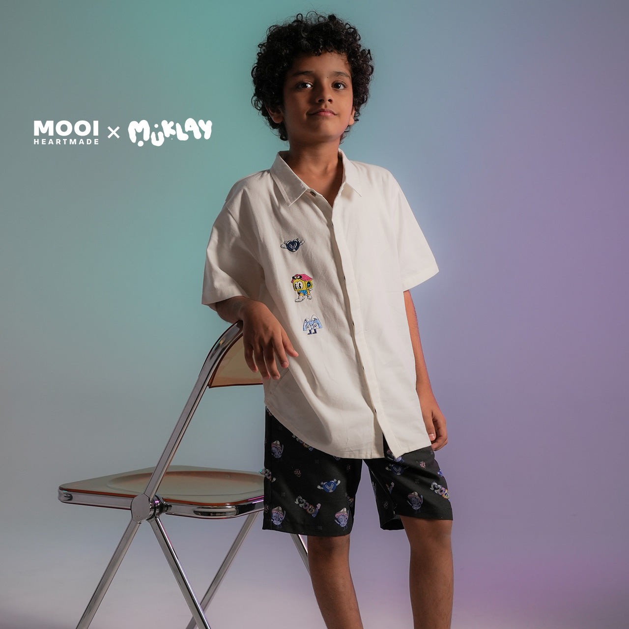 Mooi X Muklay Setelan Anak Laki-laki Kemeja Anak Basic Shirt Set