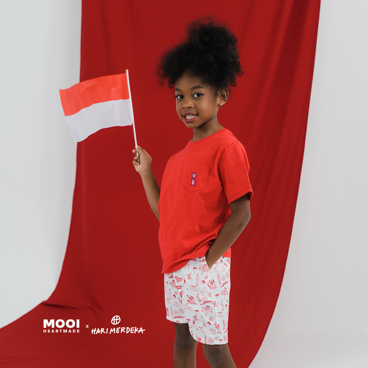 Mooi x Hari Merdeka Kaos Kemerdekaan Setelan Anak Pocket Tee Set Kemerdekaan