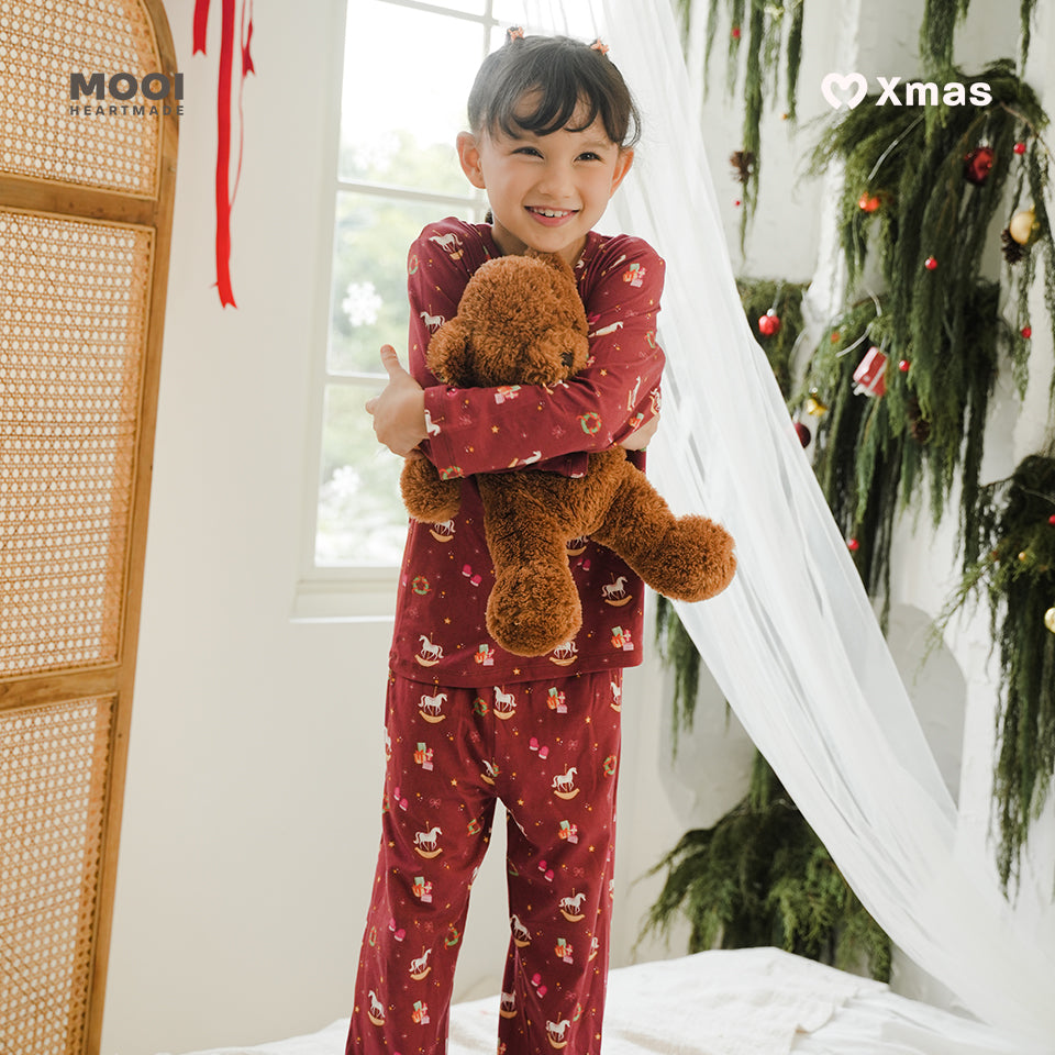 Mooi Setelan Anak Unisex Tencel Christmas Collection Christmas Pajamas Kids