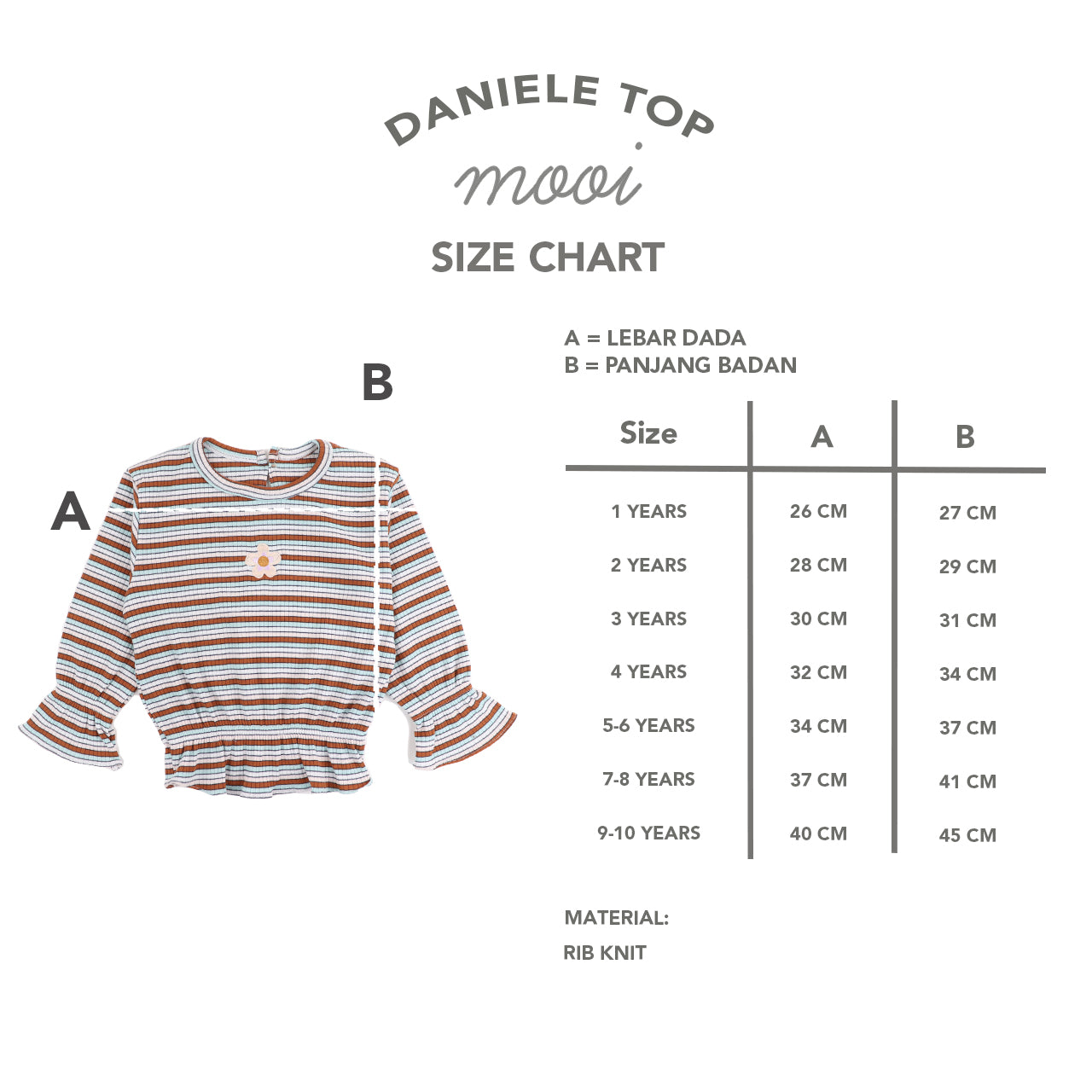 Mooi Atasan Anak Perempuan Daniele Rib Striped Top