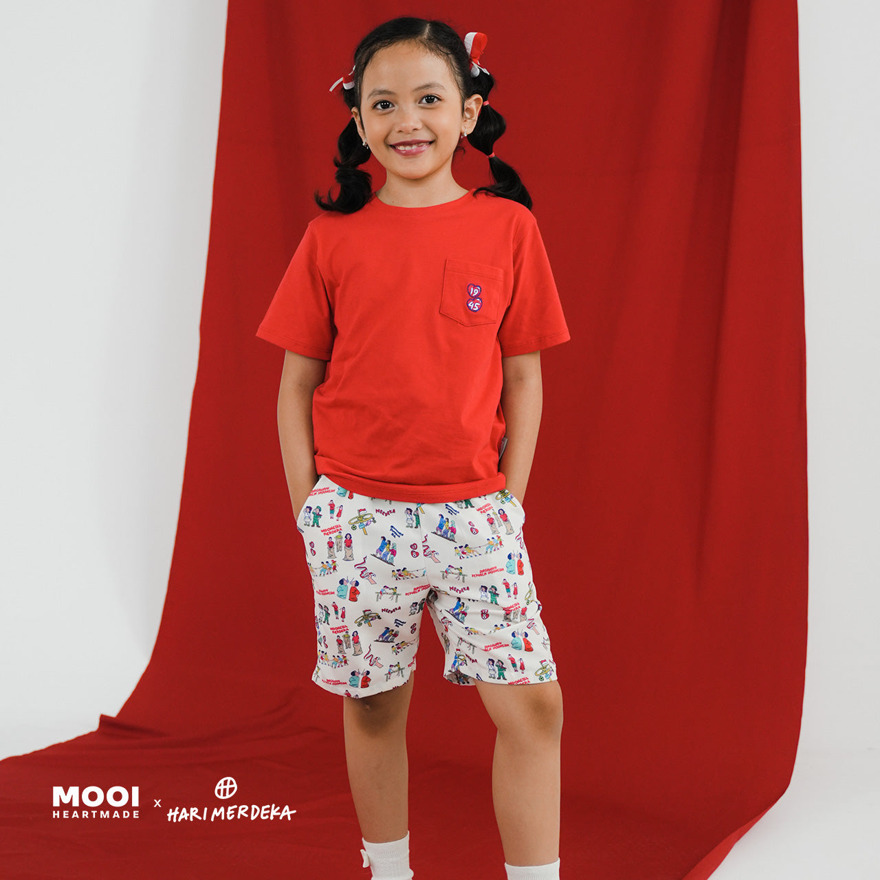Mooi x Hari Merdeka Kaos Kemerdekaan Setelan Anak Pocket Tee Set Kemerdekaan