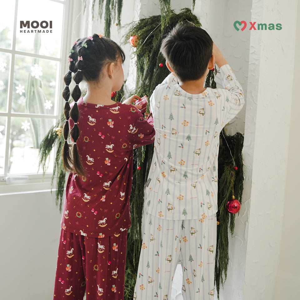 Mooi Setelan Anak Unisex Tencel Christmas Collection Christmas Pajamas Kids