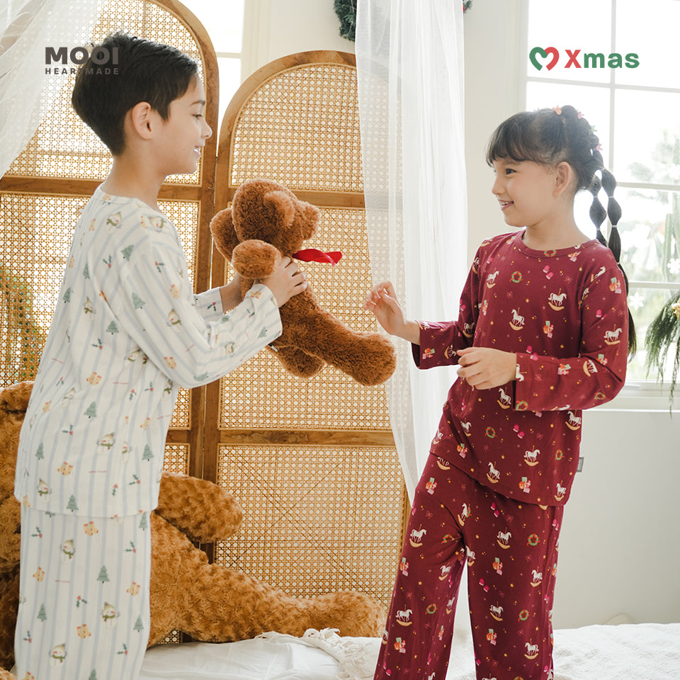 Mooi Setelan Anak Unisex Tencel Christmas Collection Christmas Pajamas Kids