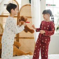 Mooi Setelan Anak Unisex Tencel Christmas Collection Christmas Pajamas Kids