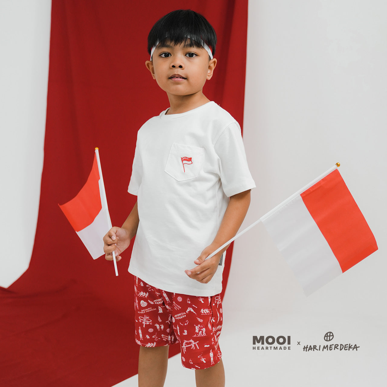 Mooi x Hari Merdeka Kaos Kemerdekaan Setelan Anak Pocket Tee Set Kemerdekaan