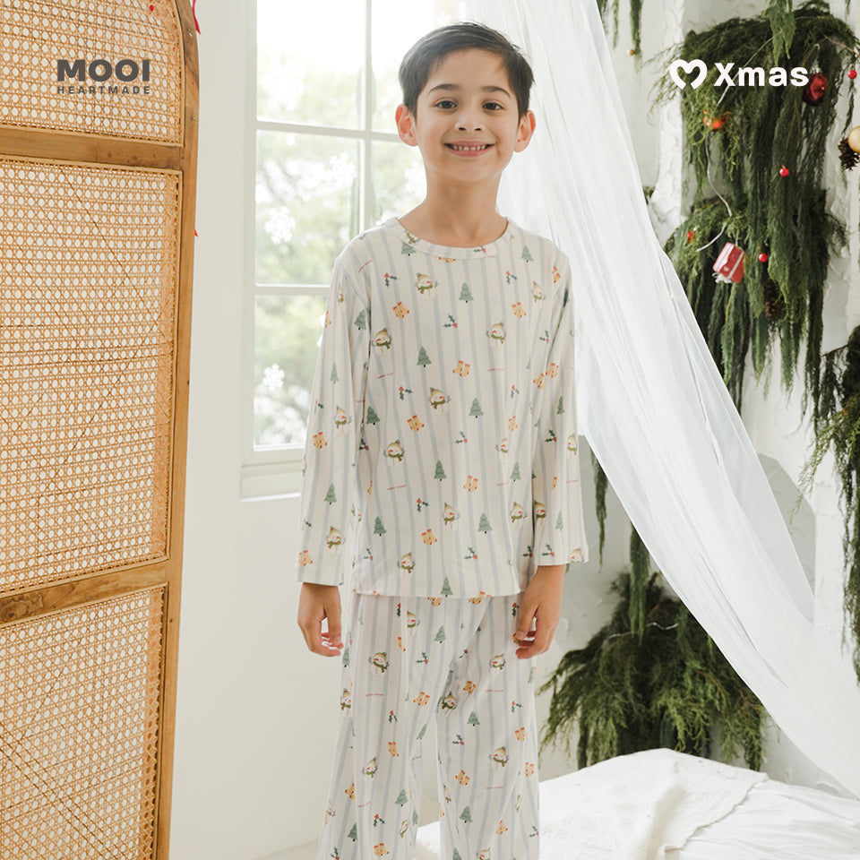 Mooi Setelan Anak Unisex Tencel Christmas Collection Christmas Pajamas Kids