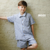 Mooi Kemeja Anak Laki-laki Kemeja Katun Motif Dion Striped Shirt