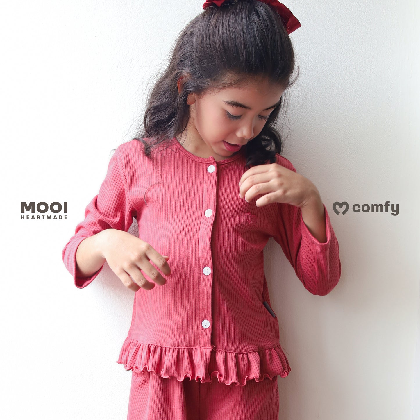 Mooi Atasan Anak Perempuan Comfy Rib Cardigan Ruffle