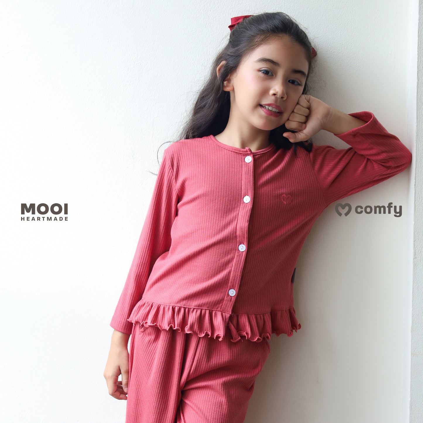 Mooi Atasan Anak Perempuan Comfy Rib Cardigan Ruffle