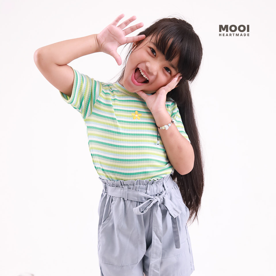 Mooi Atasan Anak Perempuan Lucy Rib Striped Tee