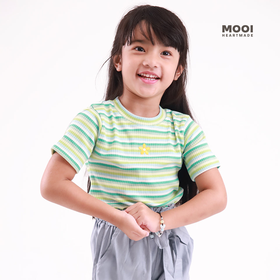 Mooi Atasan Anak Perempuan Lucy Rib Striped Tee