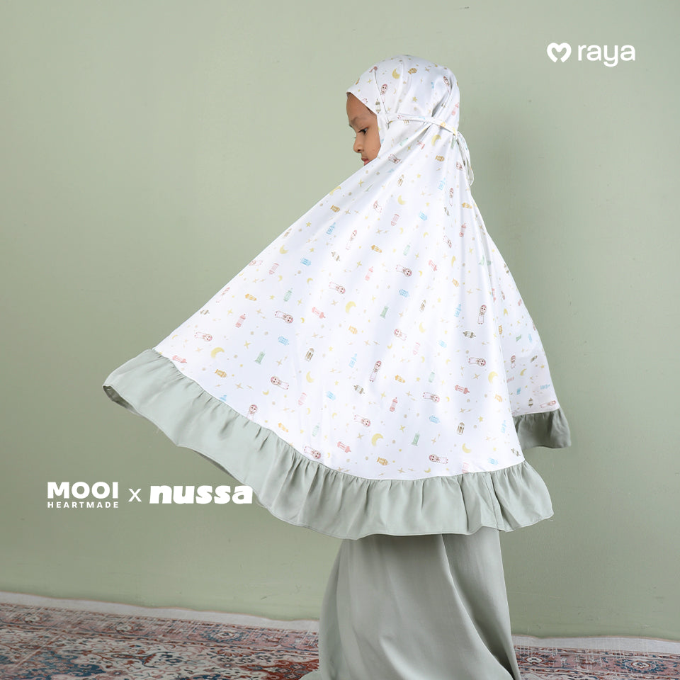 Mooi x Nussa Rarra Mukena Set Print Mukena Anak Perempuan Raya Collection