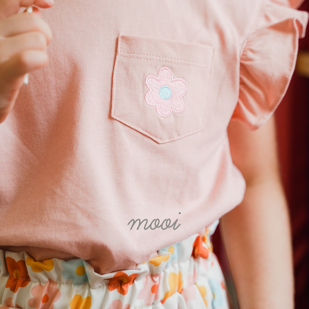 Mooi Setelan Anak Perempuan Ruffle Pocket Tee