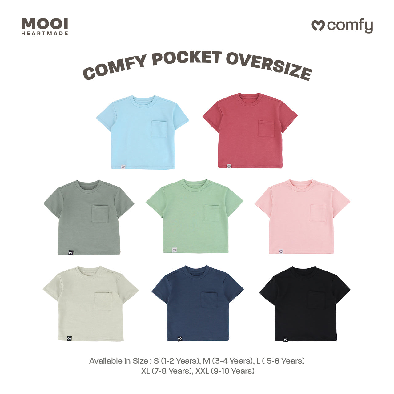 Mooi Kaos Anak Pocket Unisex Comfy Oversized T-Shirt Pocket Kids